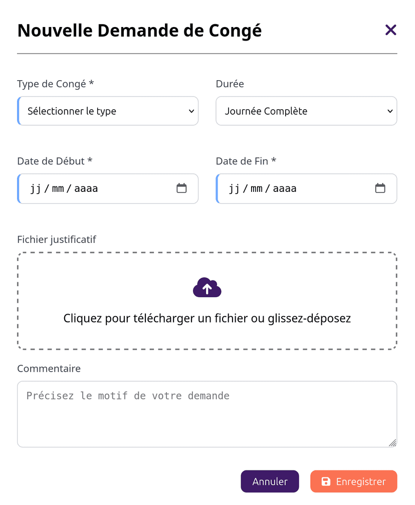 Interface de demande de congés